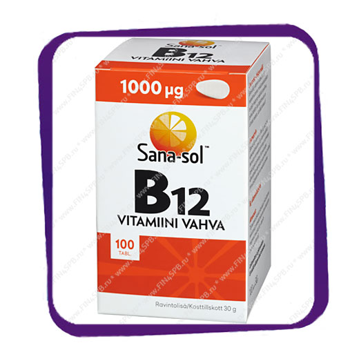 фото: Sana-Sol B12-Vitamiini Vahva 1000 mkg  (Сана-Сол Б12-Витамин 1000 мкг Сильный) таблетки - 100 шт