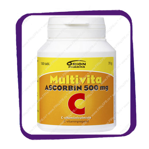фото: Multivita Ascorbin 500 Mg (Аскорбиновая кислота 500 мг) таблетки - 100 шт