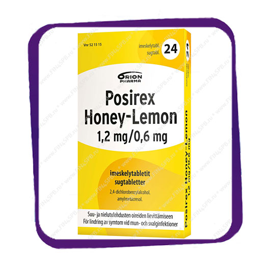 фото: Posirex Honey-Lemon 1,2/0,6 Mg (от боли в горле со вкусом мёда и лимона) таблетки для рассасывания - 24 шт