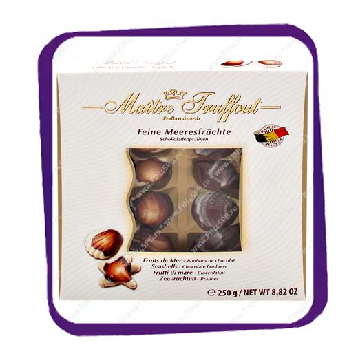 фото: Maitre Truffout - Pralines Assortie - 250gr - шоколадные ракушки, белая коробка.