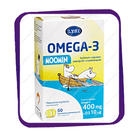 фото: Lysi Omega-3 Moomin 400 mg + D3 (Лиси Омега 3 Мумин 400 мг + Д3) жевательные таблетки - 60 шт