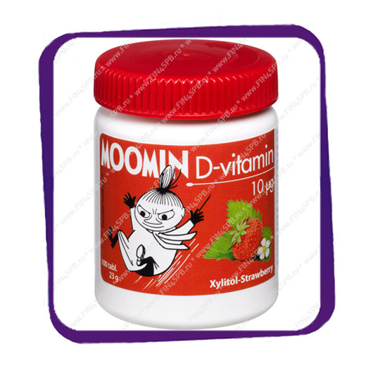 фото: Moomin D-vitamin Strawberry 10 mg (Витамин Д Мумин Клубника 10 мг.) таблетки - 100 шт