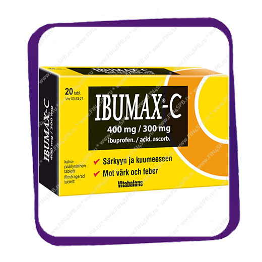 фото: Ibumax-C 400 Mg / 300 Mg (Ибумакс-Ц 400 Мг / 300 Мг) таблетки - 20 шт