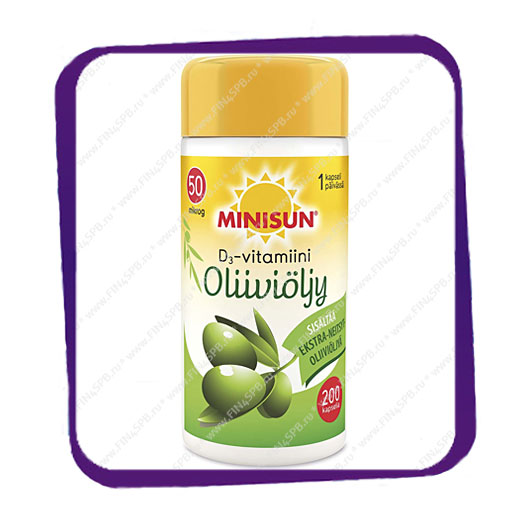 фото: Minisun D3-Vitamiini Oliivioljy 50 mkg (D3 в капсулах с оливковым маслом) капсулы - 200 шт