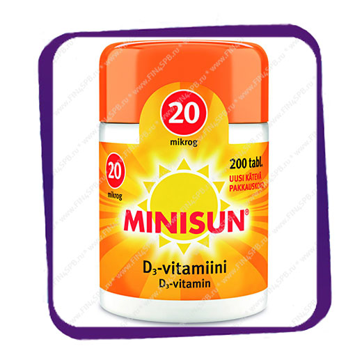 фото: Minisun D3-vitamiini 20 mikrog (Витамин D3 Минисан - 20 мкг) таблетки - 200 шт