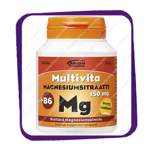 фото: Multivita Magnesiumsitraatti 150 Mg + B6 (Мультивита цитрат магния + B6) таблетки - 90 шт