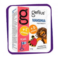 Gefilus C-D Mansikka (молочнокислые бактерии с витамином C и D - вкус клубника) жевательные таблетки - 30 шт